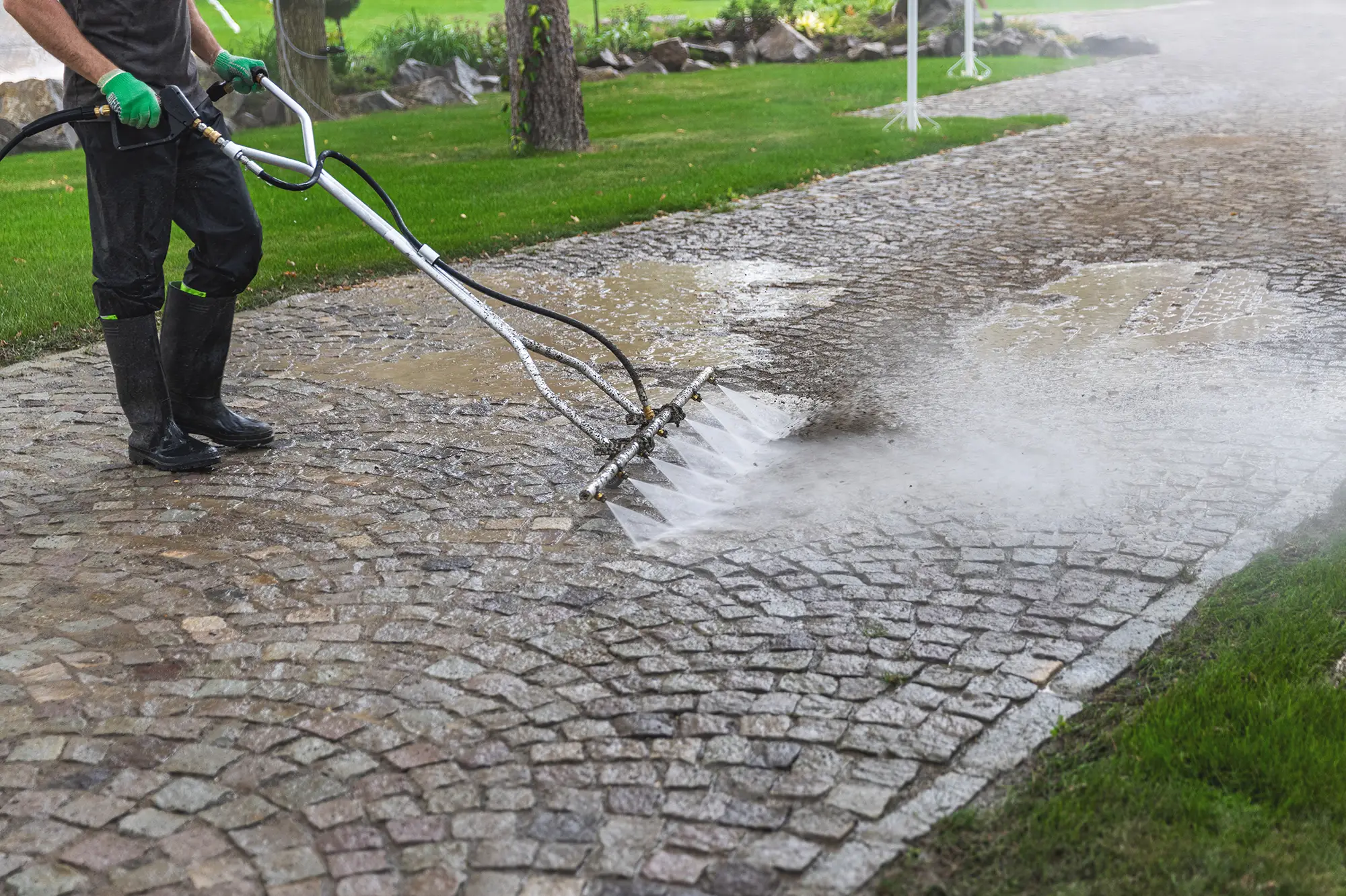 Oprit terras parking reiniging West-Vlaanderen - professioneel anti-slip behandeling Moshero